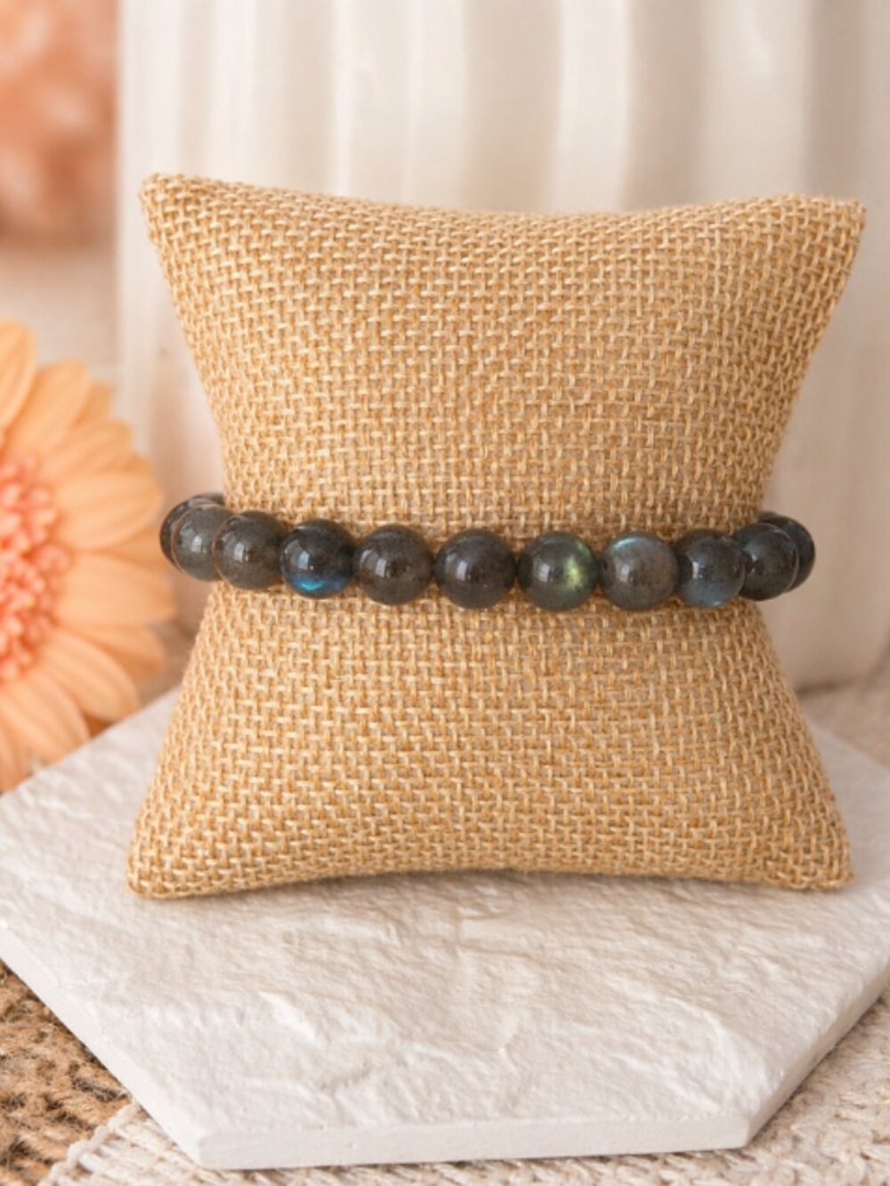 Labradorite 8mm Gemstone Stretch Beaded Bracelet Reiki Jewelry - Picture 3 of 12